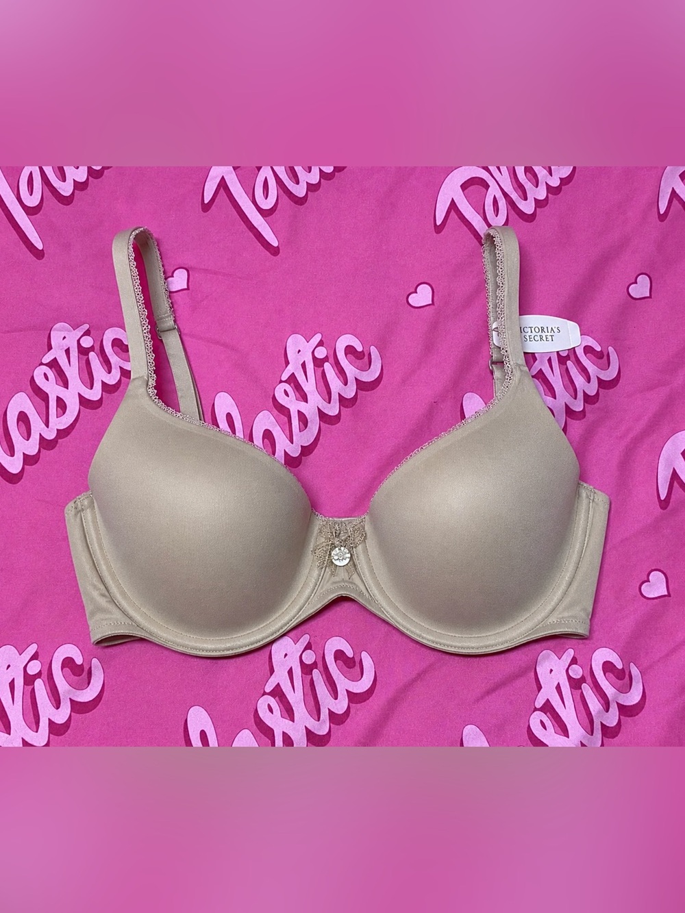 NWT Victorias Secret Body VSD 32C Beige Tan Lightly Lined Demi Wire Padded Bra